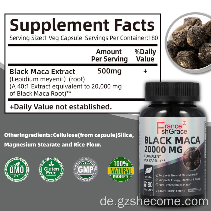 Schwarze Maca-Kapseln steigern die Energie. Die besten schwarzen Kapseln